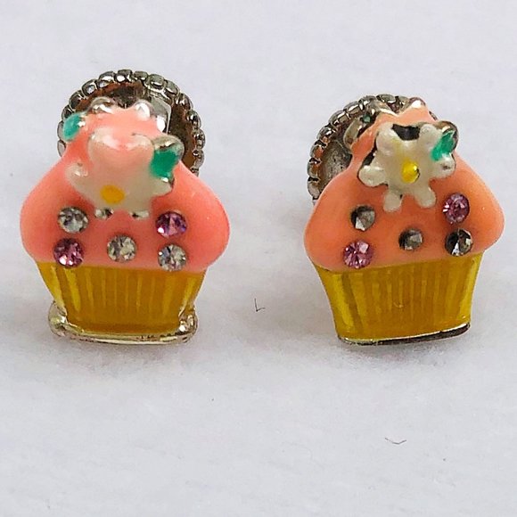 $5 CLEARANCE! Floral Cupcake Rhinestone Enamel Earrings 🧁 - Picture 6 of 13